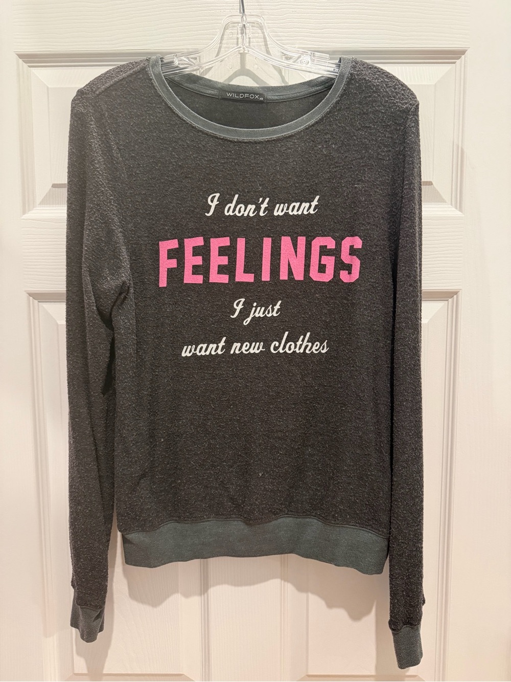 Wildfox Women's Gray Pink Crewneck Graphic Pullover Sweatshirt Long Sleeve, SX